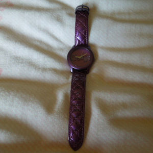 Guess ladies quilted patent leather watch